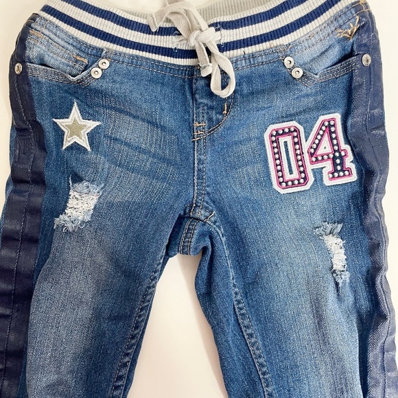 Justice Size 8 Girls Jeans Pull On Drawstring Simply Low Embellished Distressed - Picture 2 of 12